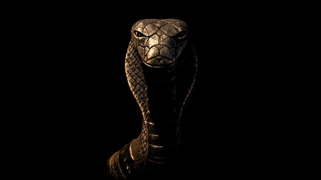 Gold statue of a cobra snake in the dark