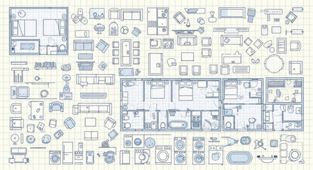 Obraz premium Architectural Floor Plans and Furniture Layouts Collection.