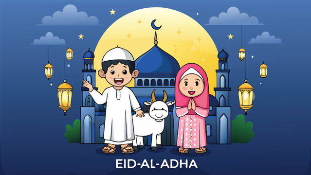 Eid al Adha, Eid Mubarak, Islamic festival, Eid poster, sacrifice festival, Bakra Eid, Qurbani, Islamic design, Eid celebration, Muslim holiday vector illustration.