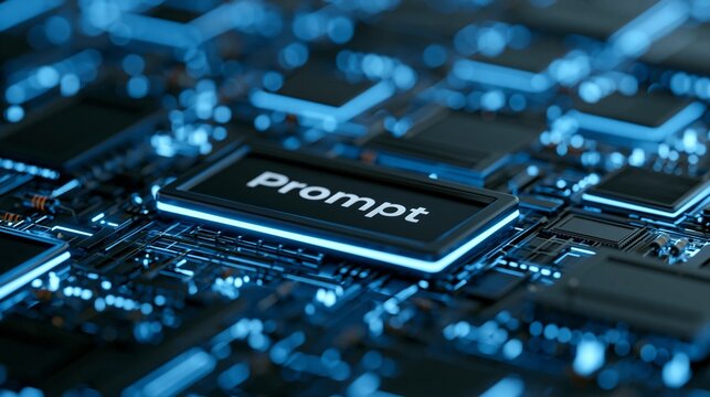 Close up of a computer chip with Prompt text