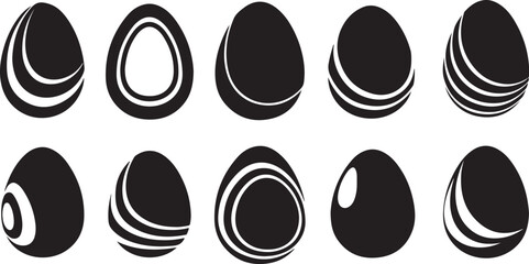 Fototapeta premium Black and white egg icons, oval shapes, abstract designs, vector graphics