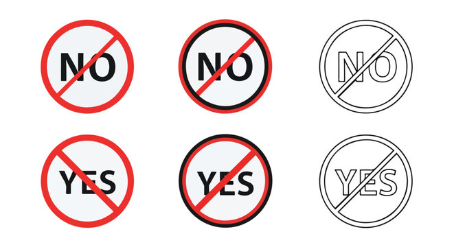 Yes and no decision symbols in circles - Glyph and solid icon set - Icon vector - Editable line icons. Vector illustration