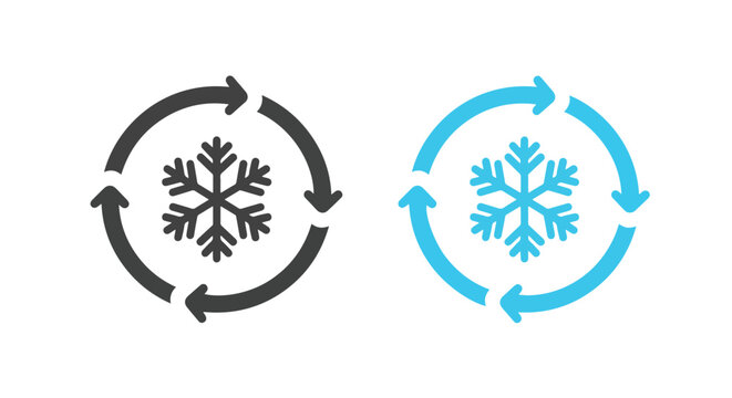 Snowflake icon with circular arrow cycle - Clipart, sticker - icon set - Line and glyph solid icon and logo template 