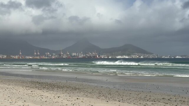 Cape Town harbour and mountains as seen on a winter&rsquo;s day.