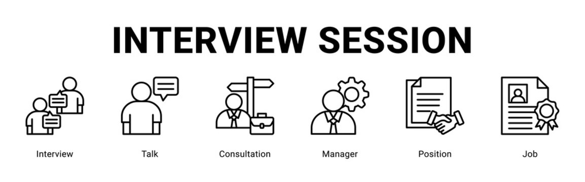 Interview Session web banner icon concept,  with interview, talk, Consultation, manager, Positio.