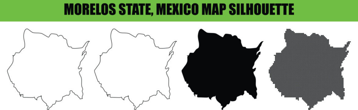 Morelos state mexico map silhouette outline black white dotted collection design element isolated on transparent background for geography or educational projects.