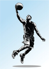 041-46-Professional basketball player jumping high for a slam dunk during a competitive championship game © Lev