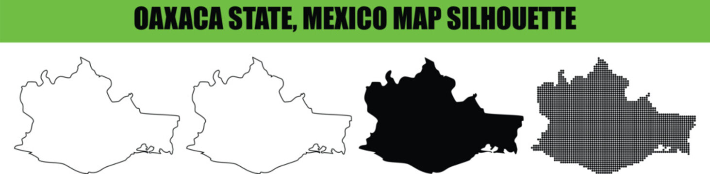 oaxaca state mexico map silhouette four variations isolated on transparent background outline white and dotted black maps available for geography project.