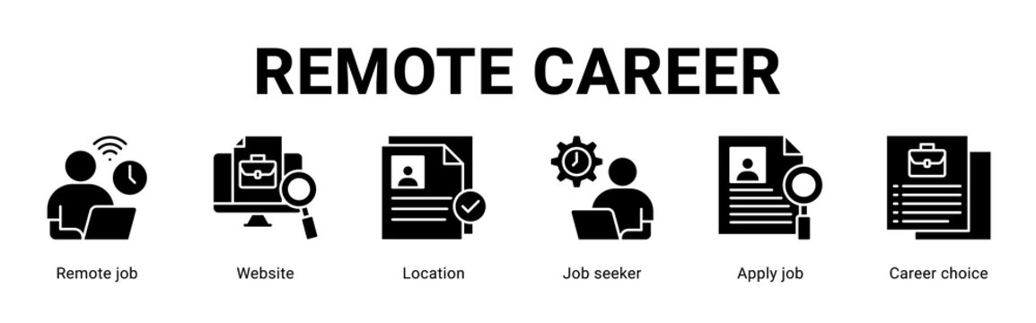 Remote Career web banner icon concept,  with Remote Job, Website, Location, Job Seeker, Apply Job, Career Choice.