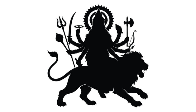 black and white silhouette of maa durga very high quality vector illustration.