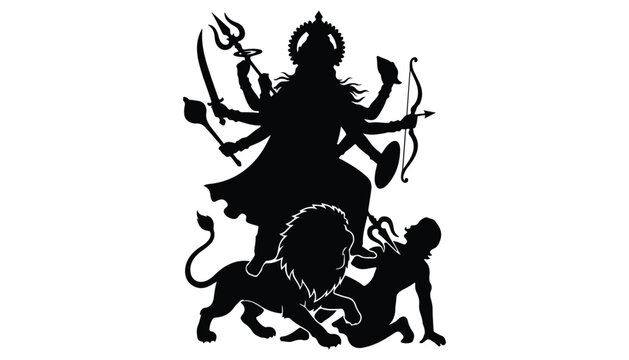 black and white silhouette of maa durga very high quality vector illustration.