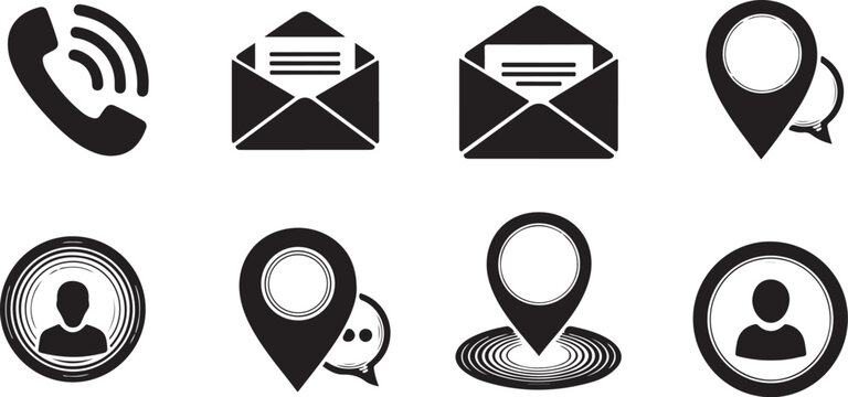 Set of black and white communication icons
