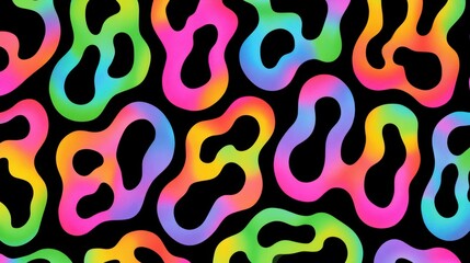 Fototapeta premium Abstract colorful fluid shapes pattern with bright neon gradient colors on black background for modern artistic design and digital creative concept