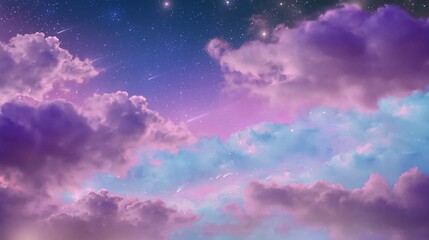 Obraz premium Pink and purple fluffy clouds under starlight