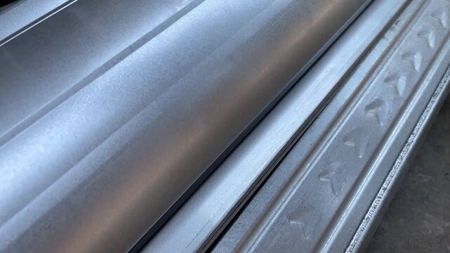 Close up of patterned galvanized steel metal profiles for roof