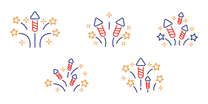 Firework vector illustration. Fireworks icon set. Exploding fireworks