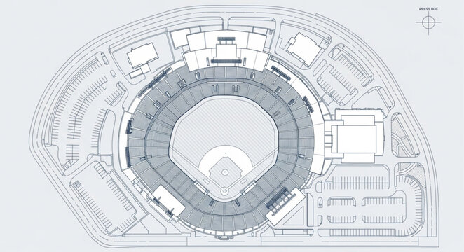 Aerial view of a baseball stadium blueprint plan.