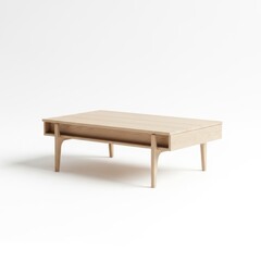 Fototapeta premium Minimalist wooden coffee table with tapered legs isolated on a white background