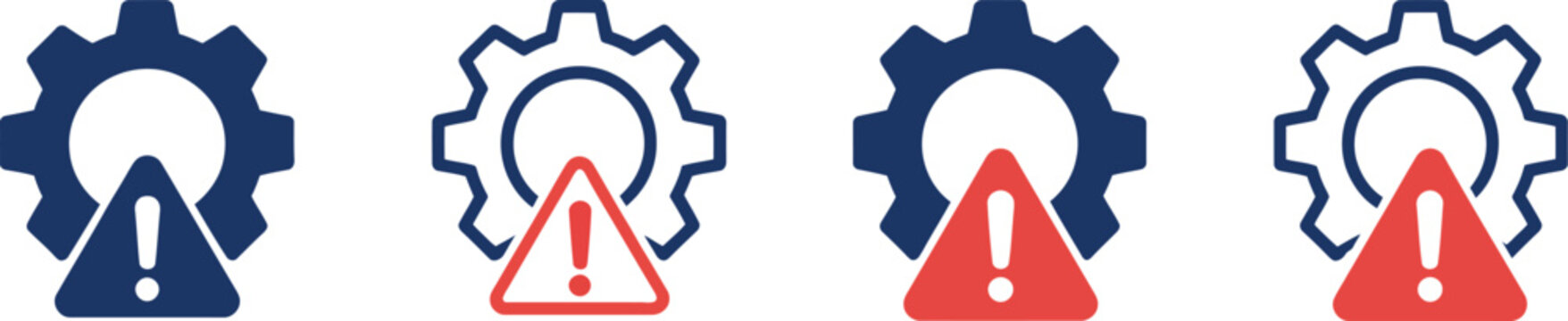 Four gear with warning triangles representing technical errors and system issues