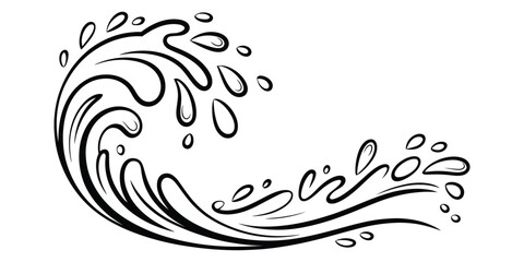 Fototapeta premium Black and white hand drawn ocean water wave doodle