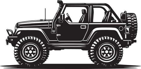 Isolated vector cartoon illustration of a heavy old construction truck and military jeep vehicle on a white background © Mk