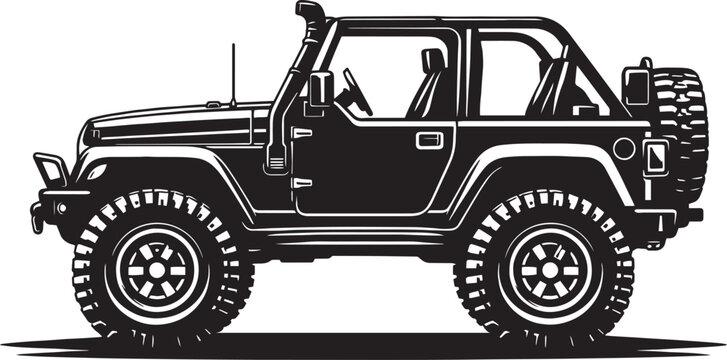 Isolated vector cartoon illustration of a heavy old construction truck and military jeep vehicle on a white background