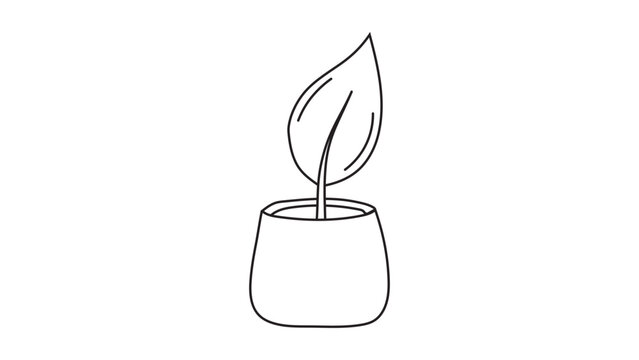 Minimal line icon of plant growing from a pot on black background