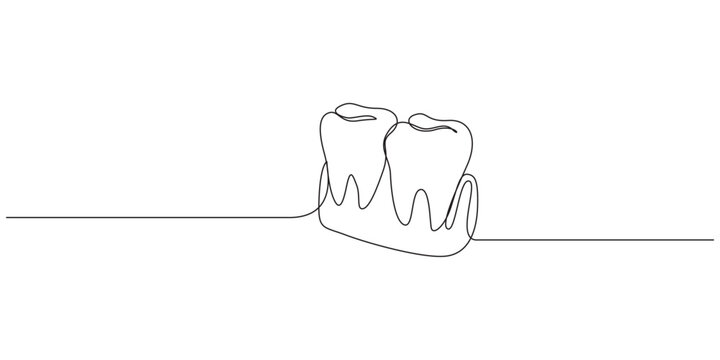 Continuous line drawing of human teeth and smile design, Human teeth continuous one line drawing. Single line art, minimalist style teeth care concept