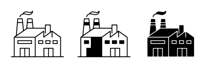 Naklejka premium Factory Icons Set: Industrial Building Symbols, Manufacturing Plant Graphics, Production Facility Vector Art