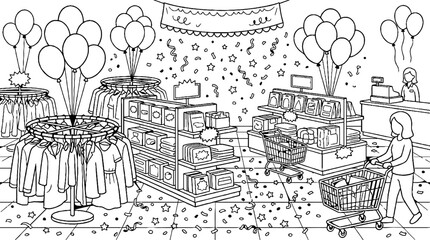 Obraz premium Retail Clothing Store Grand Opening Celebration with Balloons