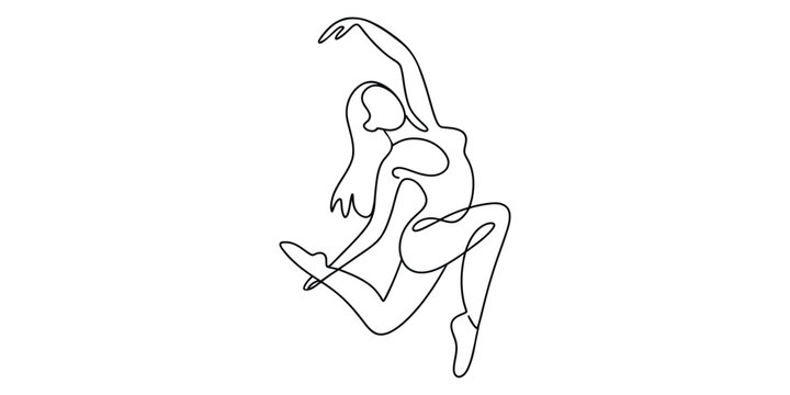 Continuous line drawing of a dancing woman in motion