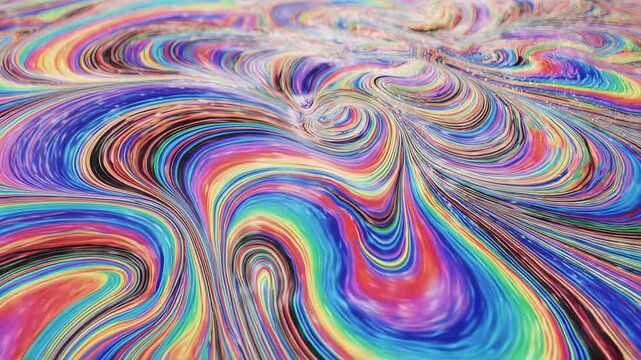 A mesmerizing firefly swirling liquid background dances with rainbow hues