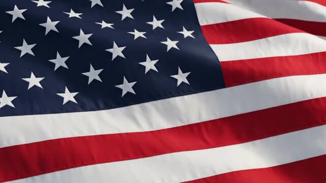 A detailed USA flag waving in the wind, captured in slow motion with seamless looping in 4K resolution