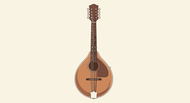 A classic wooden acoustic mandolin musical instrument isolated on a solid light background.