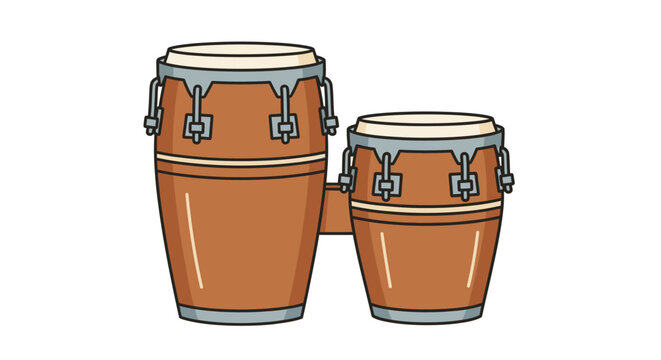 Illustration of traditional wooden conga drums set.