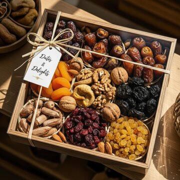 Wooden box of assorted dried fruits and nuts gift