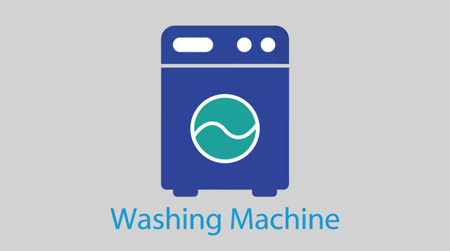 Vector graphic illustration of Blue washing machine icon with green circle Vector