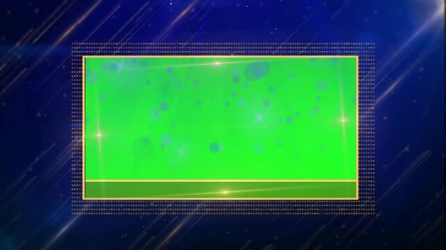Digital screen displaying futuristic green and blue abstract gradient with pixelated border