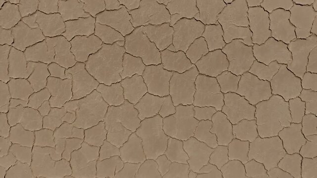 Drone flies over cracked earth with raised edges and small scattered stones creating rich texture under clear sky in Qom salt lake region Iran cinematic aerial footage.