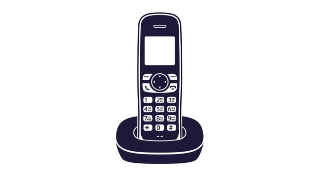 Cordless landline telephone vector illustration, modern wireless home phone with charging base station, digital dect handset icon for office communication and business contact