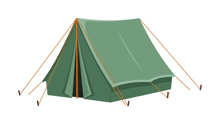 Green camping tent vector illustration, classic triangular ridge tent for outdoor adventure and hiking, canvas shelter equipment for summer camp and wilderness survival tourism © Lara