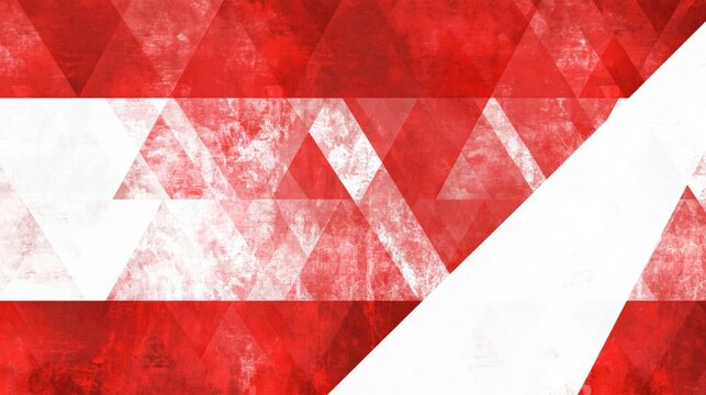 Geometric red and white triangular layered abstract background with textured stripes for modern banner and poster design