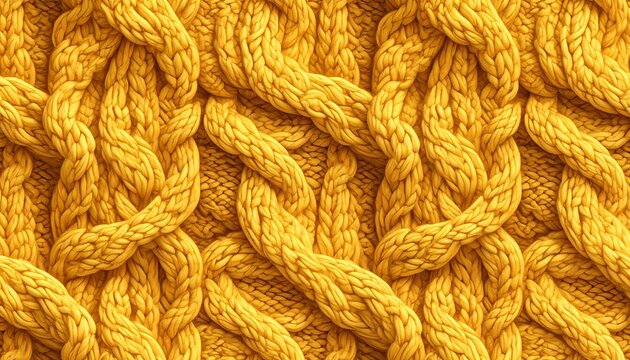 A close-up of a mustard yellow knitted fabric with a cable pattern