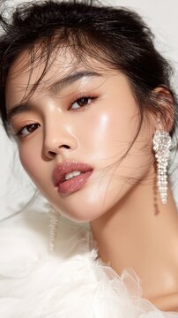 Elegant asian female with glamorous makeup and sparkling accessories