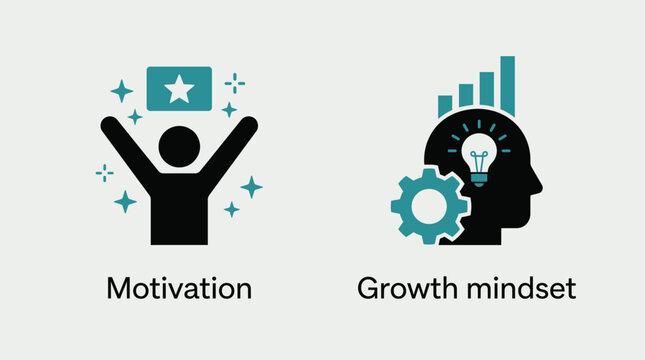 Vector graphic illustration of Motivation and growth mindset icons with star and gear Vector