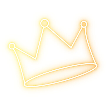 neon royal crown outline png transparent background, glowing golden crown icon png isolated transparent, premium neon crown symbol png transparent background