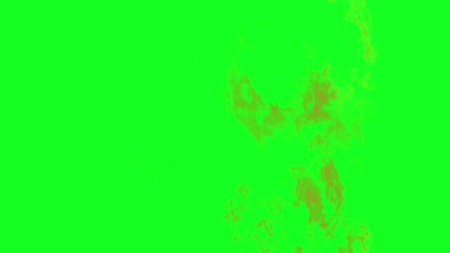 Irregular smoke shape animation on green screen chroma key background with realistic orange red flames burning intensely expanding horizontally for VFX video editing motion graphics professional 4k
