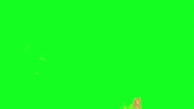 Big fluffy smoke animation on green screen chroma key background with realistic orange red flames burning intensely expanding horizontally for VFX video editing motion graphics professional 4k stock
