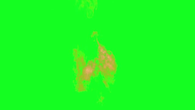 Tall thin smoke column animation on green screen chroma key background with realistic orange red flames burning intensely expanding horizontally for VFX video editing motion graphics professional 4k