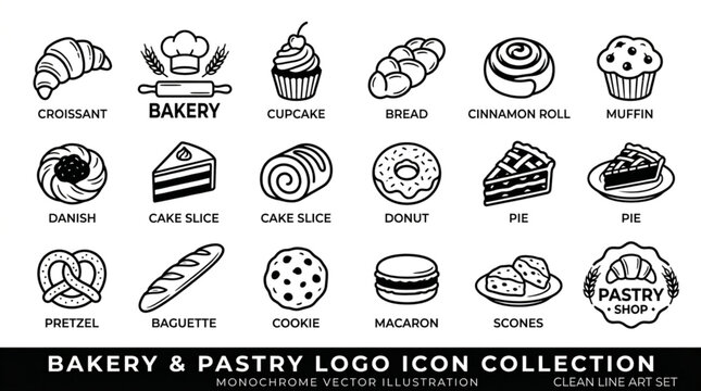 Bakery and Pastry Logo Icon Collection.